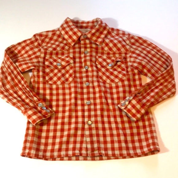 Peek Other - Peek Western Pearl Snap Shirt Child Size 2-3 Orange Plaid Long Sleeve Yoke Rodeo